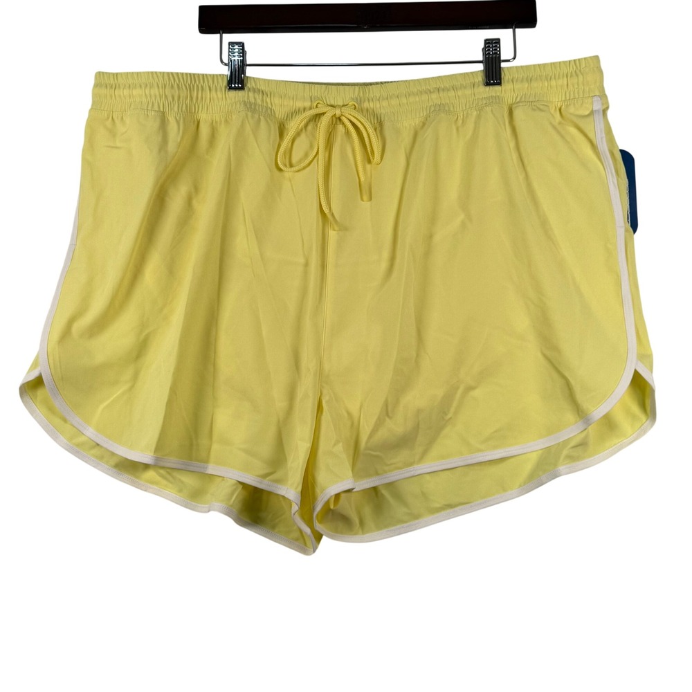 MTA Sport Women 2X Athletic Shorts Yellow Lined Drawstring Running Gym Retro